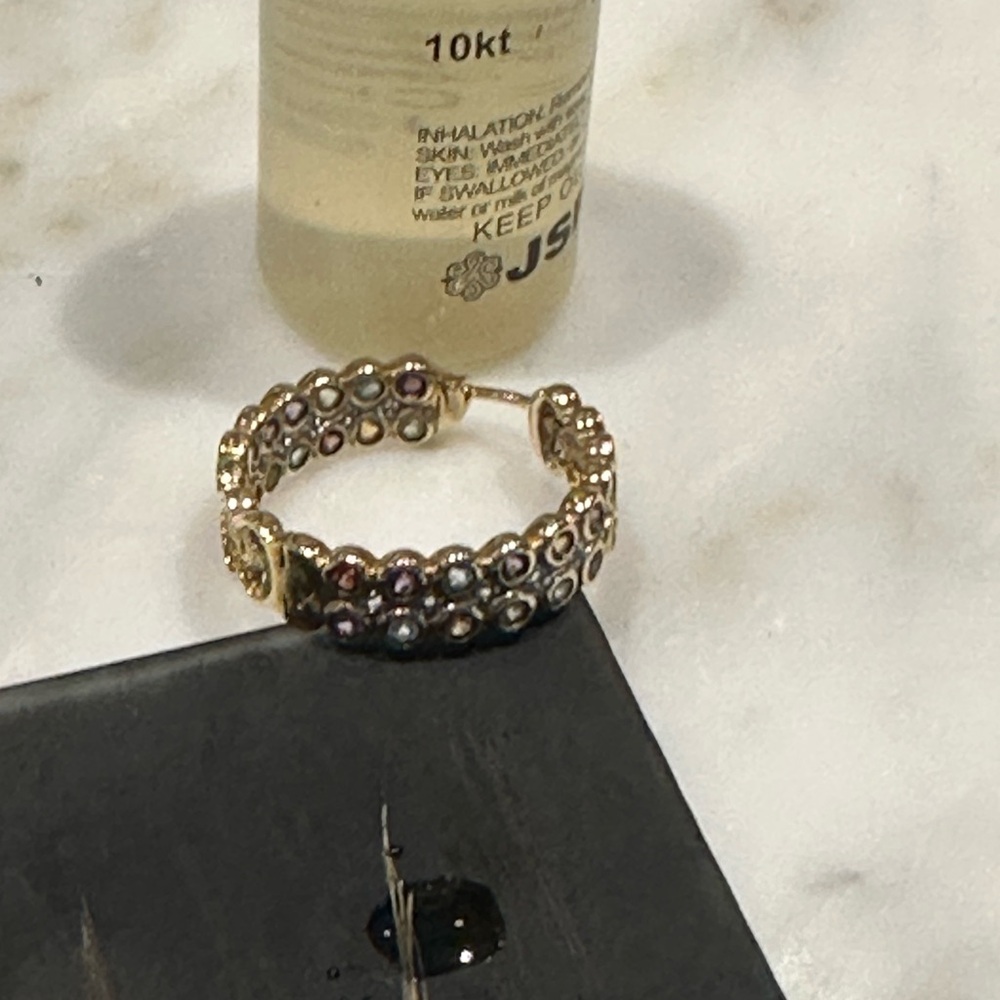 VIBRANT 10K GEMSTONE HOOP EARRINGS -12.5 GRAMS !! - Picture 11 of 15